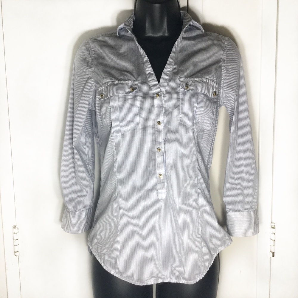 Zara Basic Striped Collared Button Long Sleeve